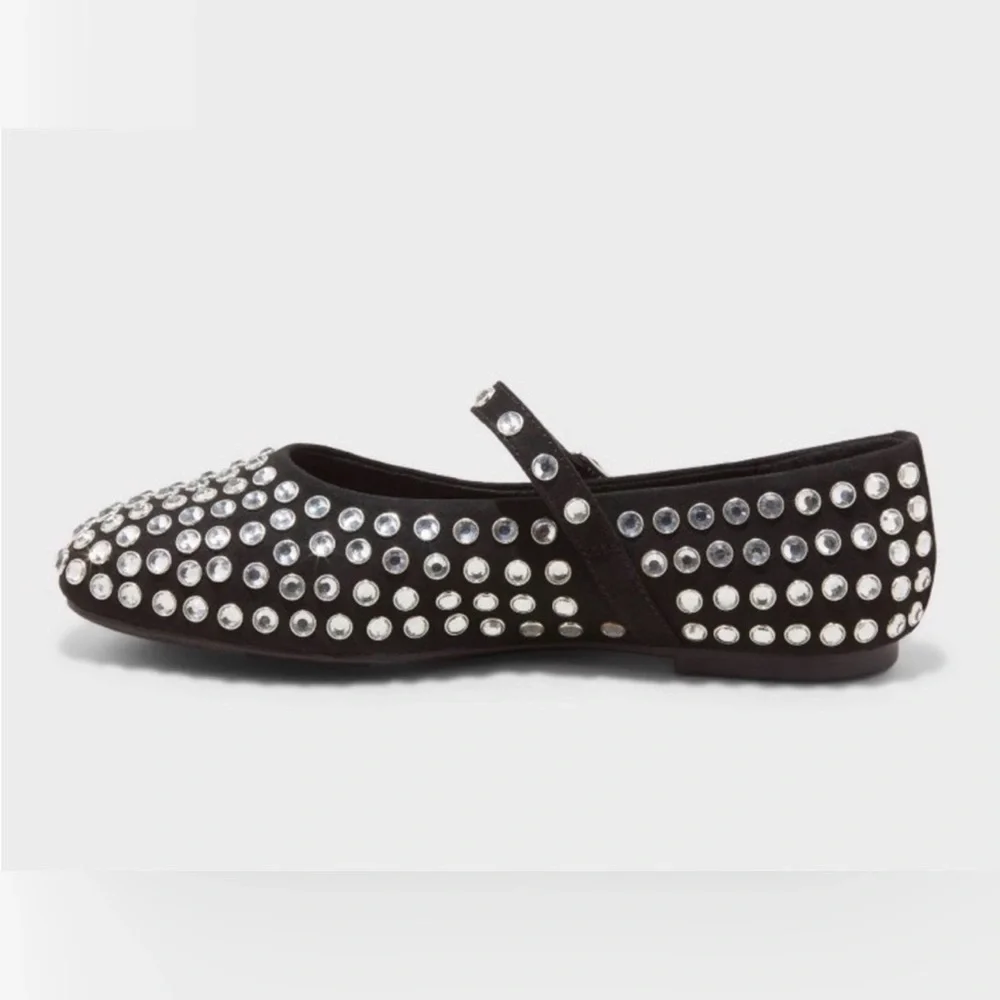 Target Issa Rhinestone Mary Jane Ballet Flats A New Day Black Silver Size 7.5